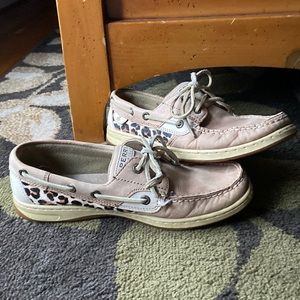 Sperry boat shoes leopard accent